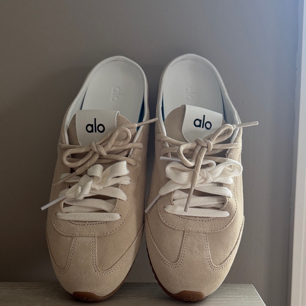 ALO Yoga Beige Suede Lace-Up Sneakers Sunset Sneaker Mule in Sandstone